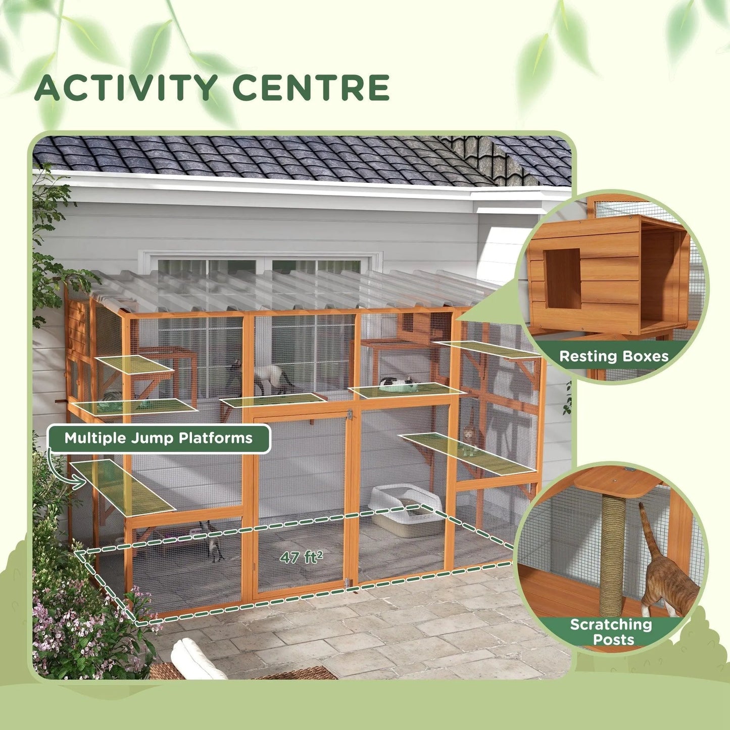 PawHut Catio Window Box Outdoor Enclosure - 118" x 55" x 75.5" - Default Title | OmniaPaws