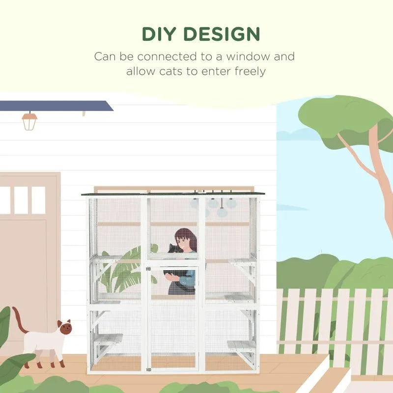 PawHut Catio Outdoor Enclosure - 71" x 38.5" x 71" - Gray | OmniaPaws