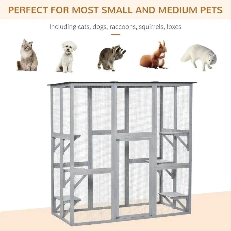 PawHut Catio Outdoor Enclosure - 71" x 38.5" x 71" - Gray | OmniaPaws