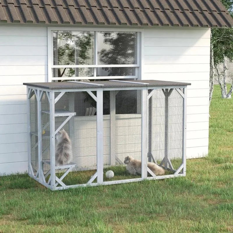 PawHut Catio Outdoor Enclosure - 70.75" x 31.5" x 44" - Grey | OmniaPaws