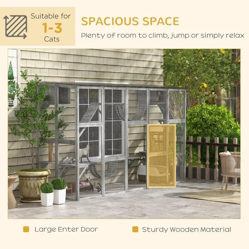 PawHut Catio Window Box Outdoor Enclosure - 118" x 37.5" x 74" - Gray | OmniaPaws