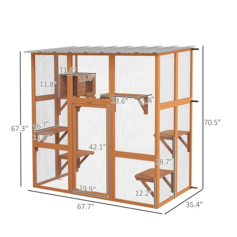 PawHut Catio Window Box Outdoor Enclosure with Bridge Platforms - Default Title | OmniaPaws