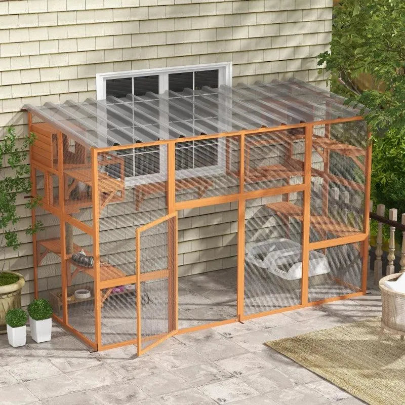 PawHut Catio Window Box Outdoor Enclosure - 118" x 55" x 75.5" - Default Title | OmniaPaws