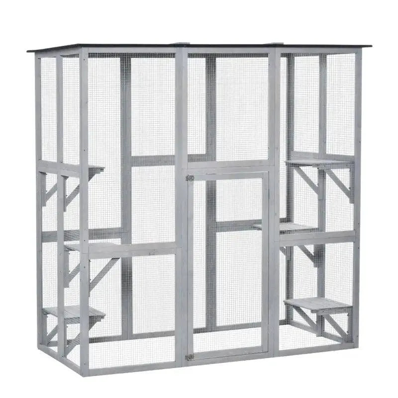 PawHut Catio Outdoor Enclosure - 71" x 38.5" x 71" - Gray | OmniaPaws