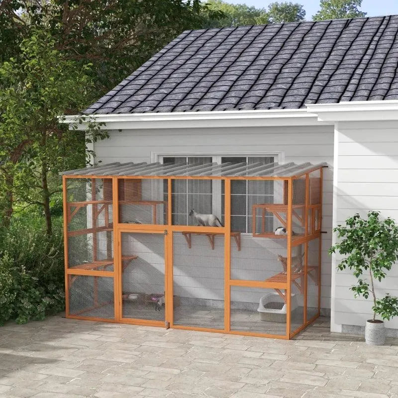 PawHut Catio Window Box Outdoor Enclosure - 118" x 55" x 75.5" - Default Title | OmniaPaws
