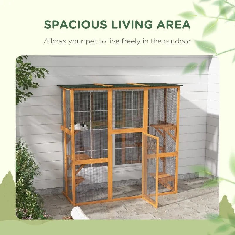 PawHut Catio Outdoor Enclosure - 71" x 38.5" x 71" - Gray | OmniaPaws