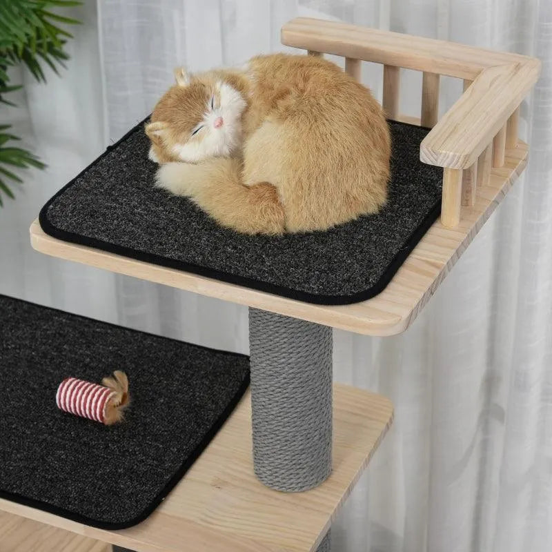 PawHut 56" Cat Tree Activity Condo Luxury Pine Wood with Hamster-Wheel - Default Title | OmniaPaws