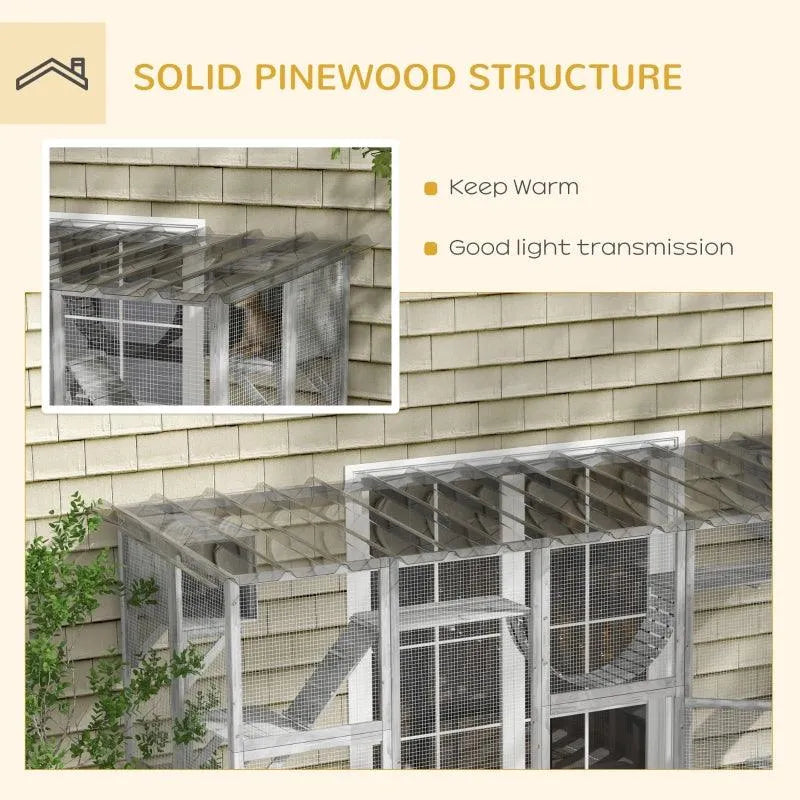 PawHut Catio Window Box Outdoor Enclosure - 118" x 37.5" x 74" - Gray | OmniaPaws