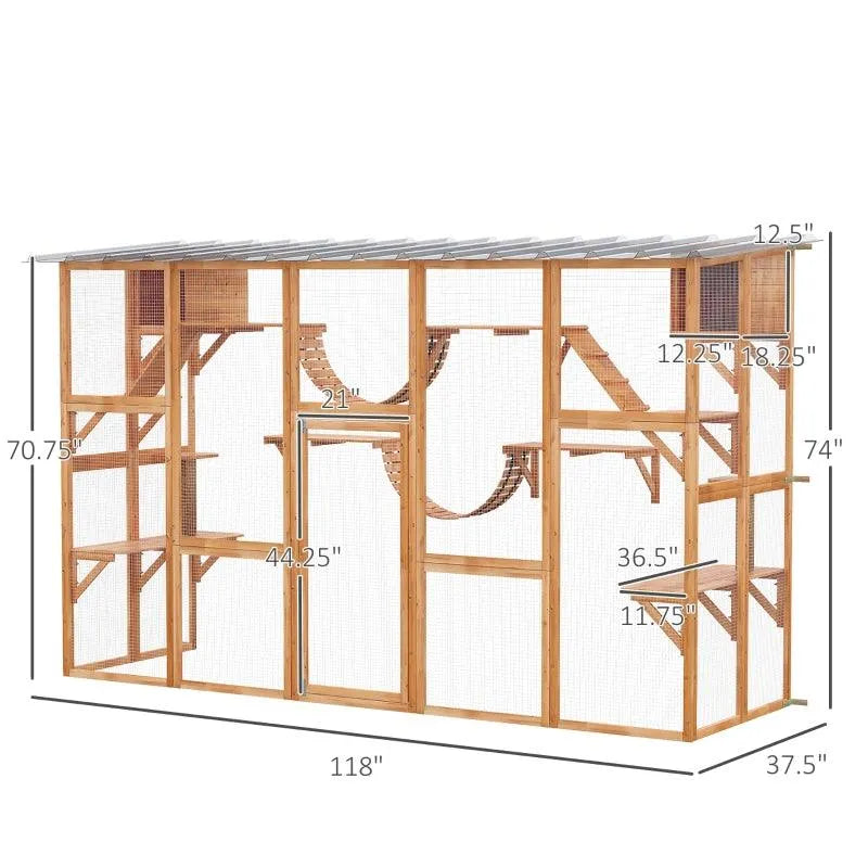 PawHut Catio Window Box Outdoor Enclosure - 118" x 37.5" x 74" - Gray | OmniaPaws