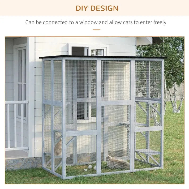 PawHut Catio Outdoor Enclosure - 71" x 38.5" x 71" - Gray | OmniaPaws