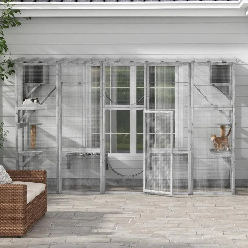 PawHut Catio Window Box Outdoor Enclosure - 118" x 37.5" x 74" - Gray | OmniaPaws