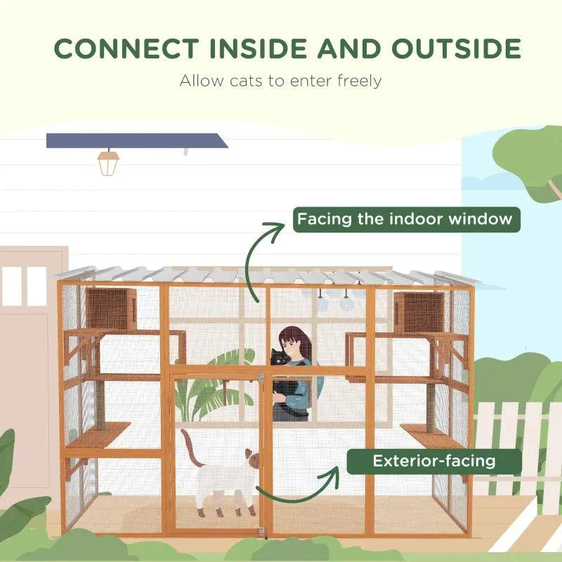 PawHut Catio Window Box Outdoor Enclosure - 118" x 55" x 75.5" - Default Title | OmniaPaws