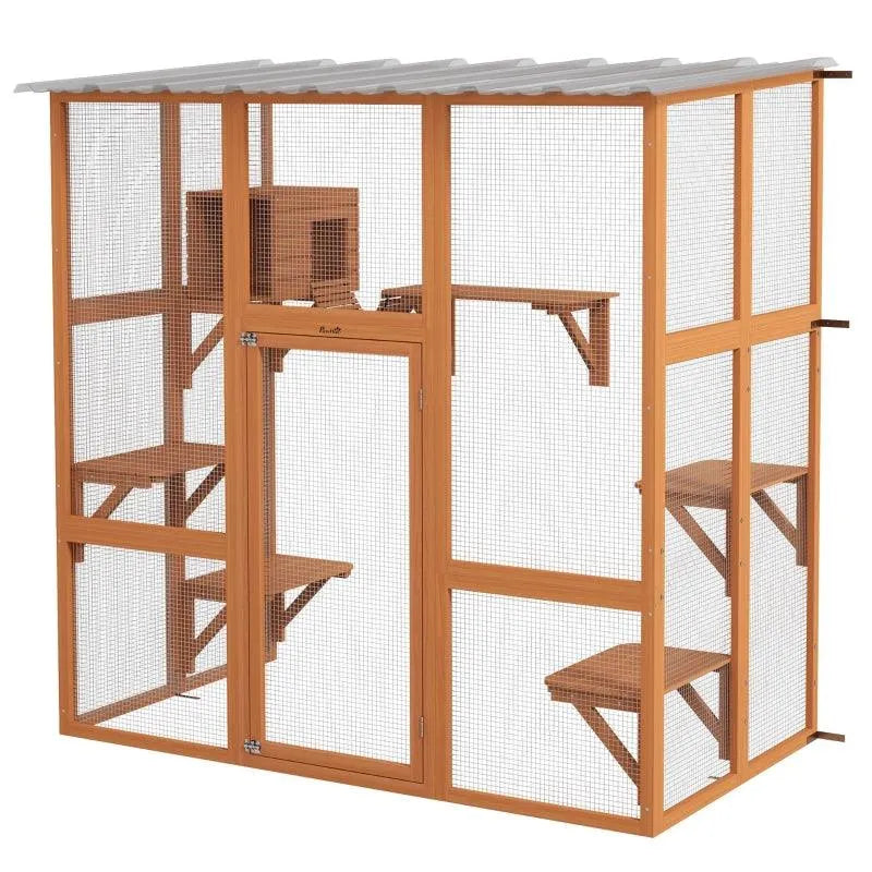 PawHut Catio Window Box Outdoor Enclosure with Bridge Platforms - Default Title | OmniaPaws