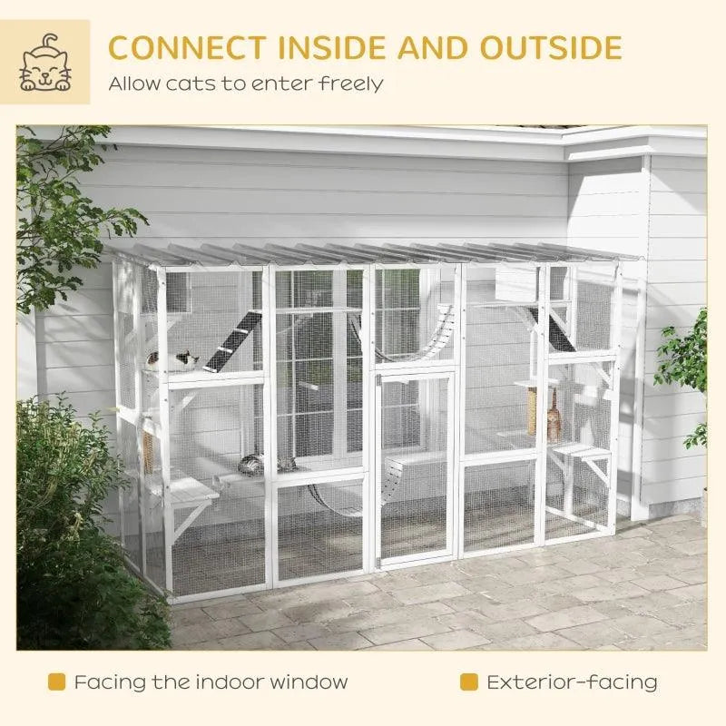 PawHut Catio Window Box Outdoor Enclosure - 118" x 37.5" x 74" - Gray | OmniaPaws
