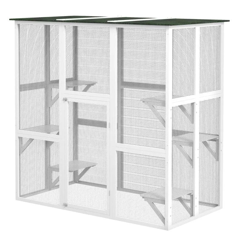PawHut Catio Outdoor Enclosure - 71" x 38.5" x 71" - White | OmniaPaws