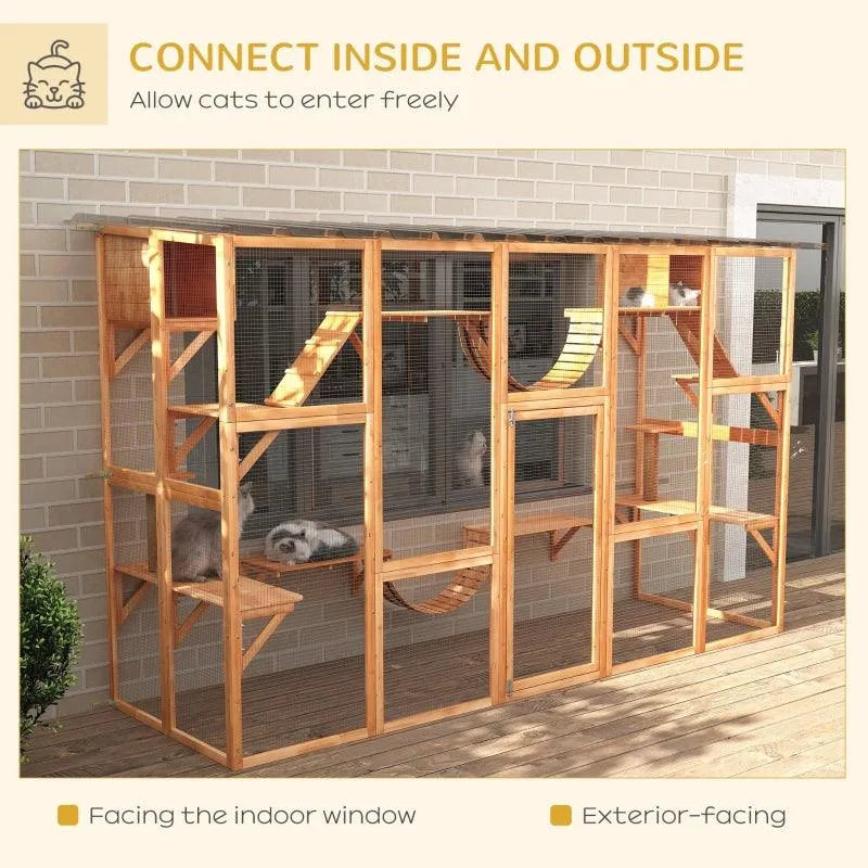 PawHut Catio Window Box Outdoor Enclosure - 118" x 37.5" x 74" - Gray | OmniaPaws