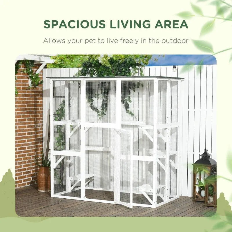 PawHut Catio Outdoor Enclosure - 71" x 38.5" x 71" - Gray | OmniaPaws