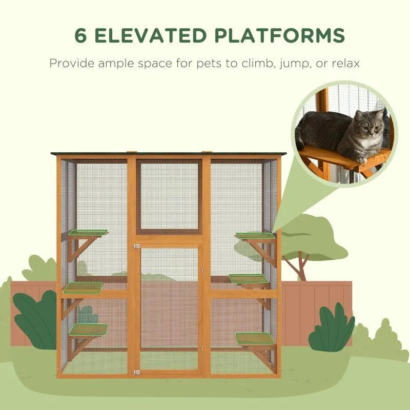 PawHut Catio Outdoor Enclosure - 71" x 38.5" x 71" - Gray | OmniaPaws
