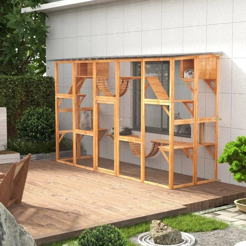 PawHut Catio Window Box Outdoor Enclosure - 118" x 37.5" x 74" - Gray | OmniaPaws