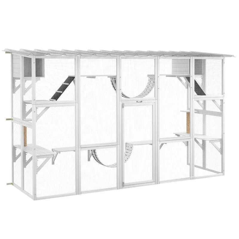 PawHut Catio Window Box Outdoor Enclosure - 118" x 37.5" x 74" - White | OmniaPaws
