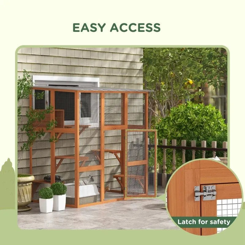 PawHut Catio Window Box Outdoor Enclosure with Bridge Platforms - Default Title | OmniaPaws