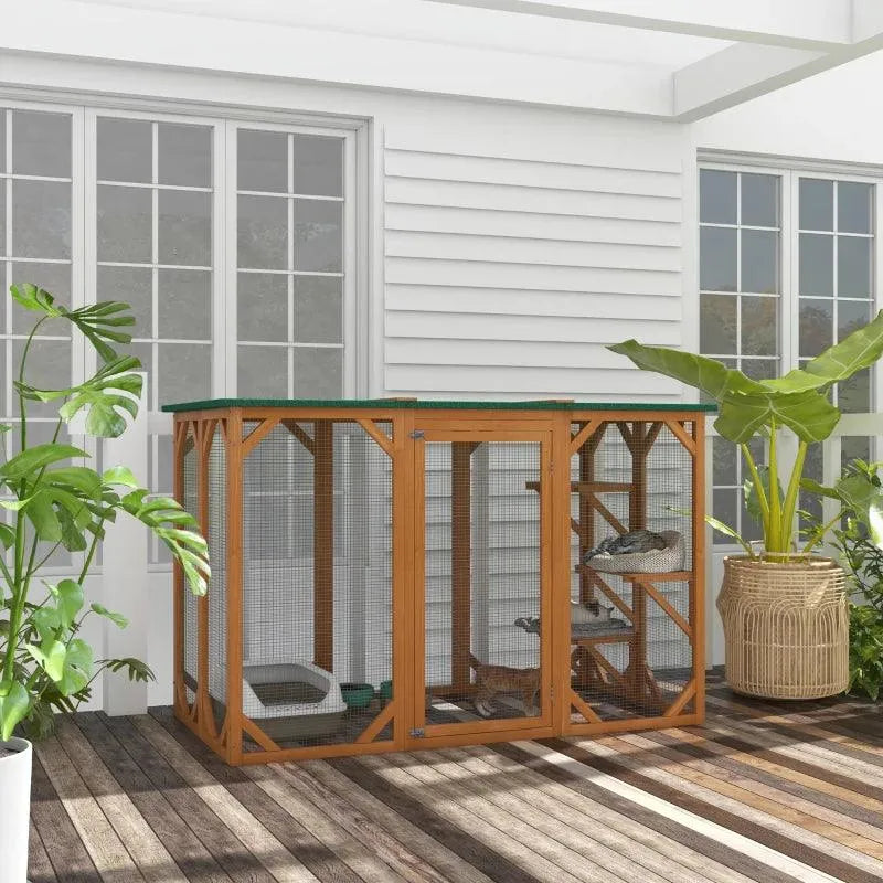 PawHut Catio Outdoor Enclosure - 70.75" x 31.5" x 44" - Orange | OmniaPaws