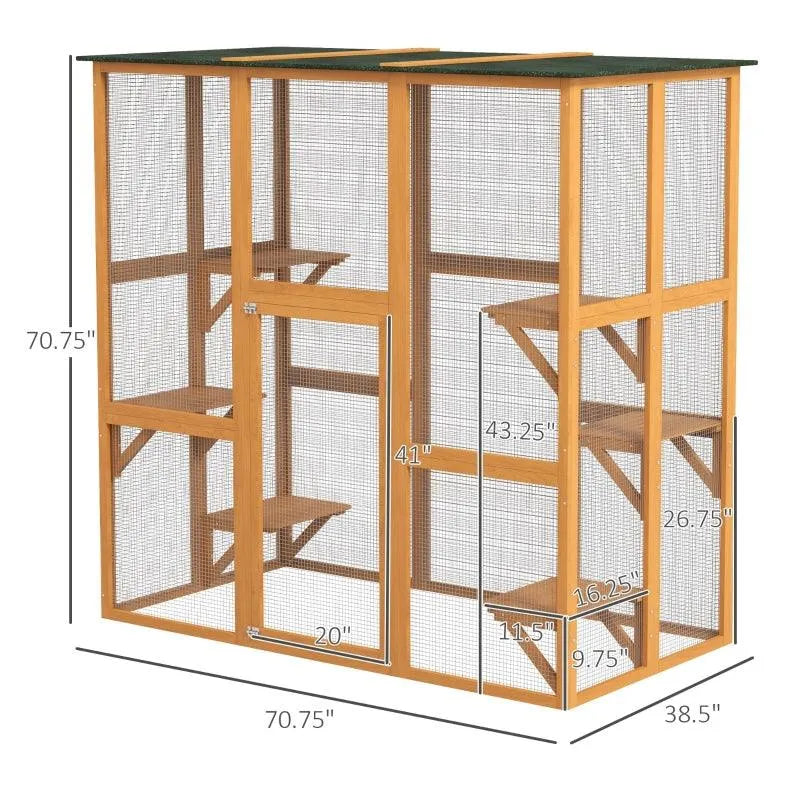 PawHut Catio Outdoor Enclosure - 71" x 38.5" x 71" - Gray | OmniaPaws