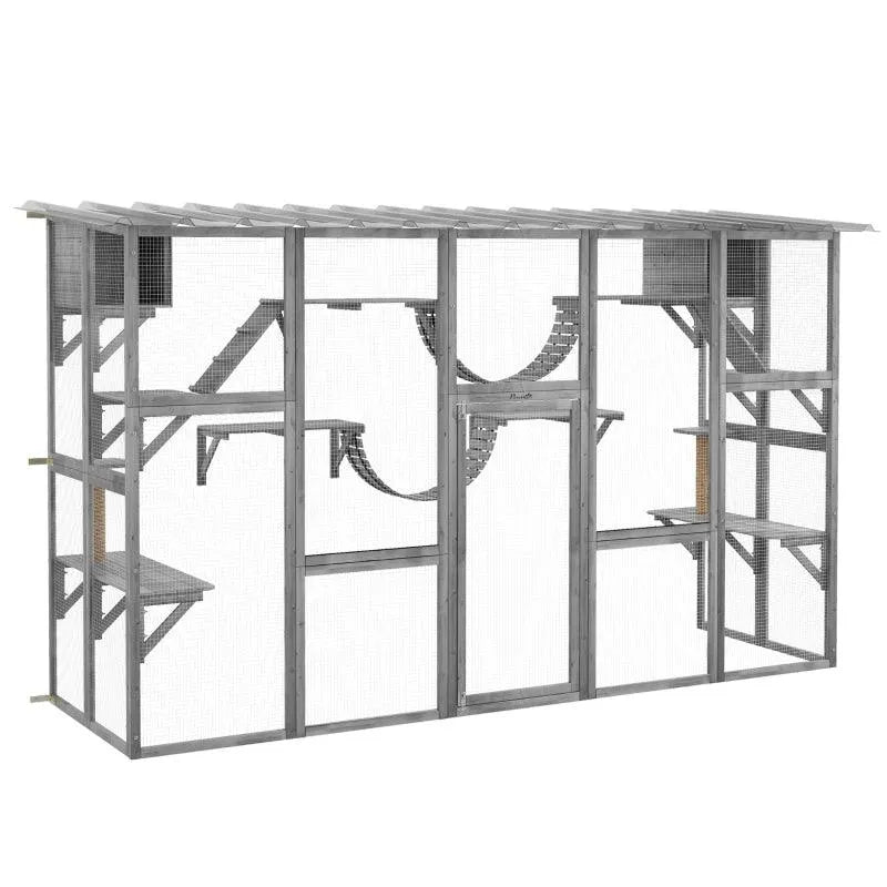 PawHut Catio Window Box Outdoor Enclosure - 118" x 37.5" x 74" - Gray | OmniaPaws
