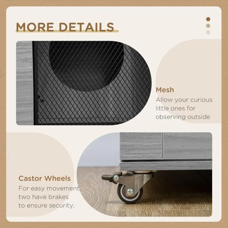 PawHut Cat Tree House with Scratching Post and Wheels - Gray | OmniaPaws