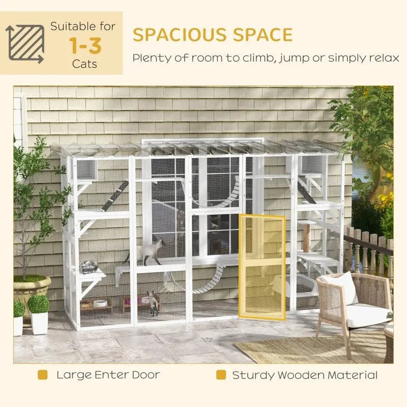 PawHut Catio Window Box Outdoor Enclosure - 118" x 37.5" x 74" - Gray | OmniaPaws