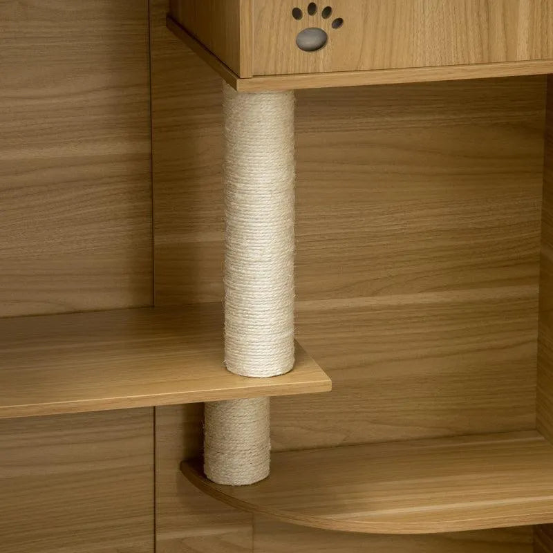 PawHut Cat Tree House with Scratching Post and Wheels - Gray | OmniaPaws
