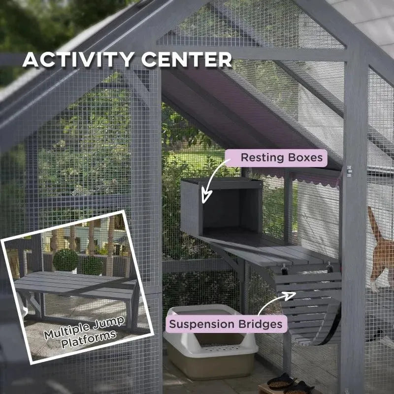 PawHut Catio Outdoor Enclosure - 110.2" x 73" x 74" - Default Title | OmniaPaws