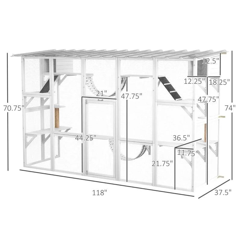 PawHut Catio Window Box Outdoor Enclosure - 118" x 37.5" x 74" - Gray | OmniaPaws