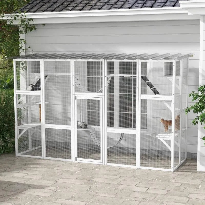 PawHut Catio Window Box Outdoor Enclosure - 118" x 37.5" x 74" - Gray | OmniaPaws