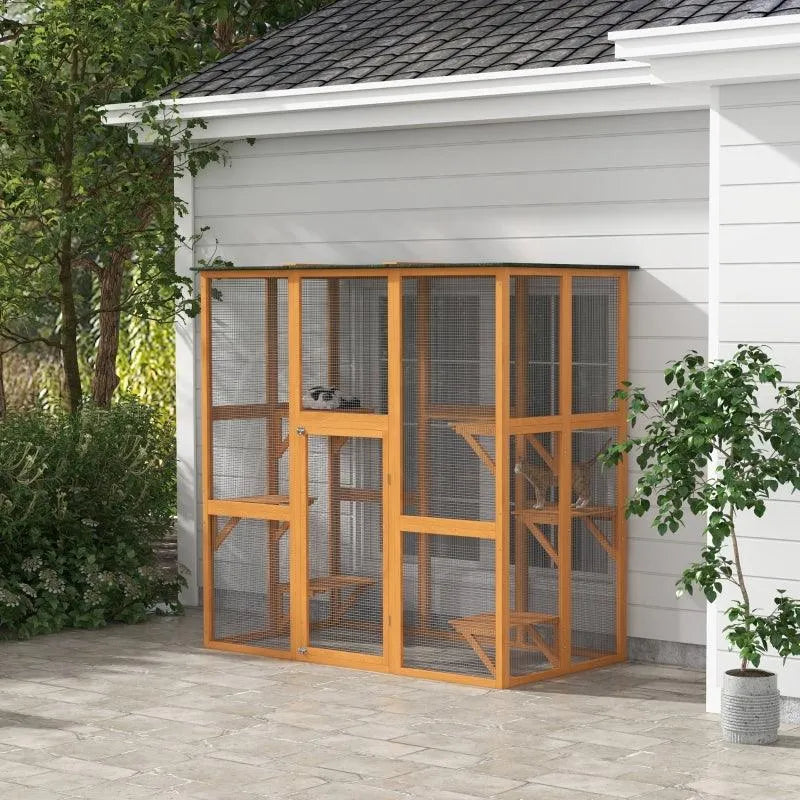 PawHut Catio Outdoor Enclosure - 71" x 38.5" x 71" - Gray | OmniaPaws