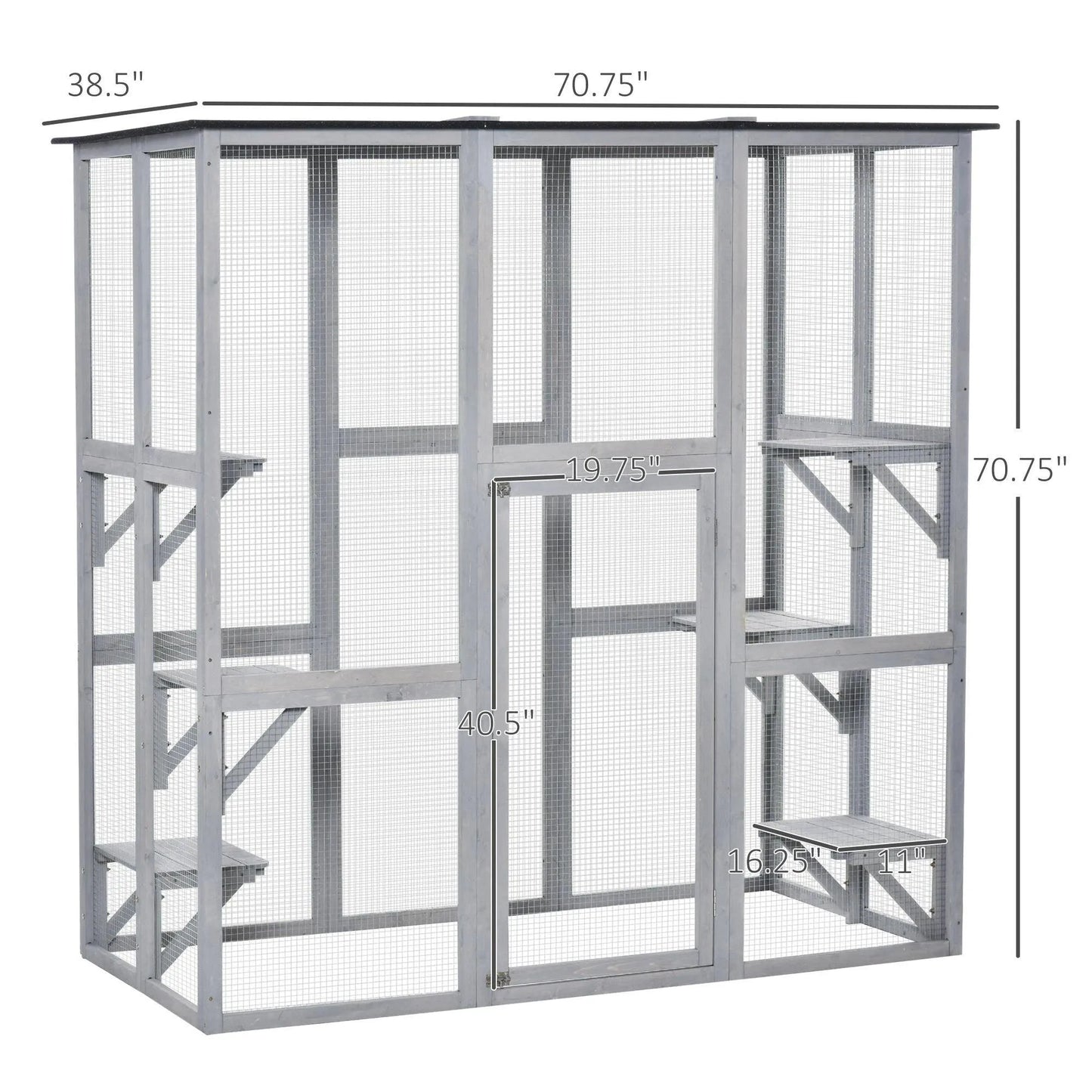 PawHut Catio Outdoor Enclosure - 71" x 38.5" x 71" - Gray | OmniaPaws
