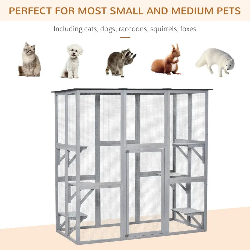 PawHut Large Catio Enclosure with Weather Protection, 6 Cat Platforms 71" x 38.5" x 71" - OmniaPaws