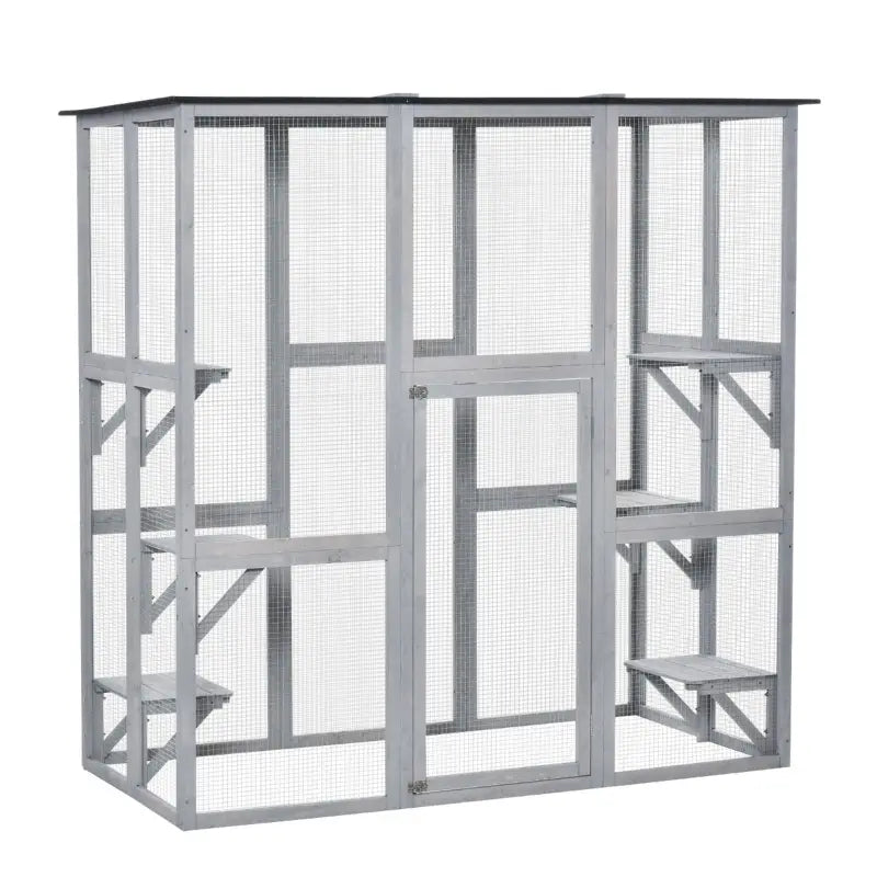 PawHut Large Catio Enclosure with Weather Protection, 6 Cat Platforms 71" x 38.5" x 71" - OmniaPaws