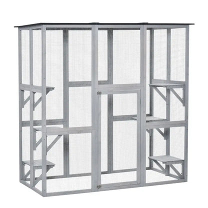 PawHut Large Catio Enclosure with Weather Protection, 6 Cat Platforms 71" x 38.5" x 71" - OmniaPaws