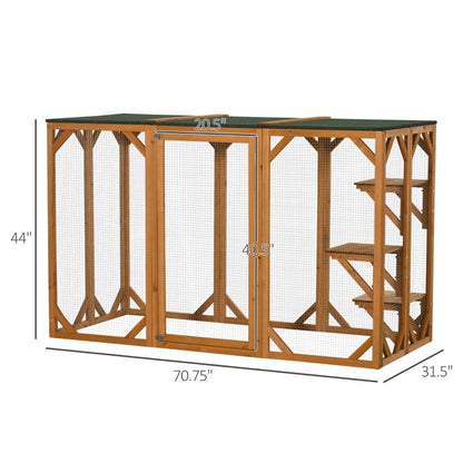 PawHut Catio Outdoor Enclosure - 70.75" x 31.5" x 44" - OmniaPaws