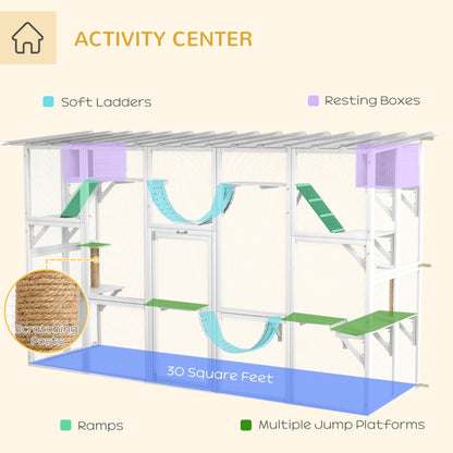 PawHut Catio Window Box Outside Enclosure - 118" x 37.5" x 74" - OmniaPaws