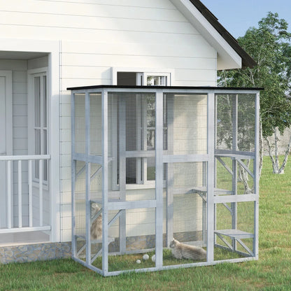 PawHut Large Catio Enclosure with Weather Protection, 6 Cat Platforms 71" x 38.5" x 71" - OmniaPaws