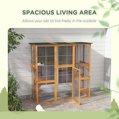 PawHut Large Catio Enclosure with Weather Protection, 6 Cat Platforms 71" x 38.5" x 71" - OmniaPaws