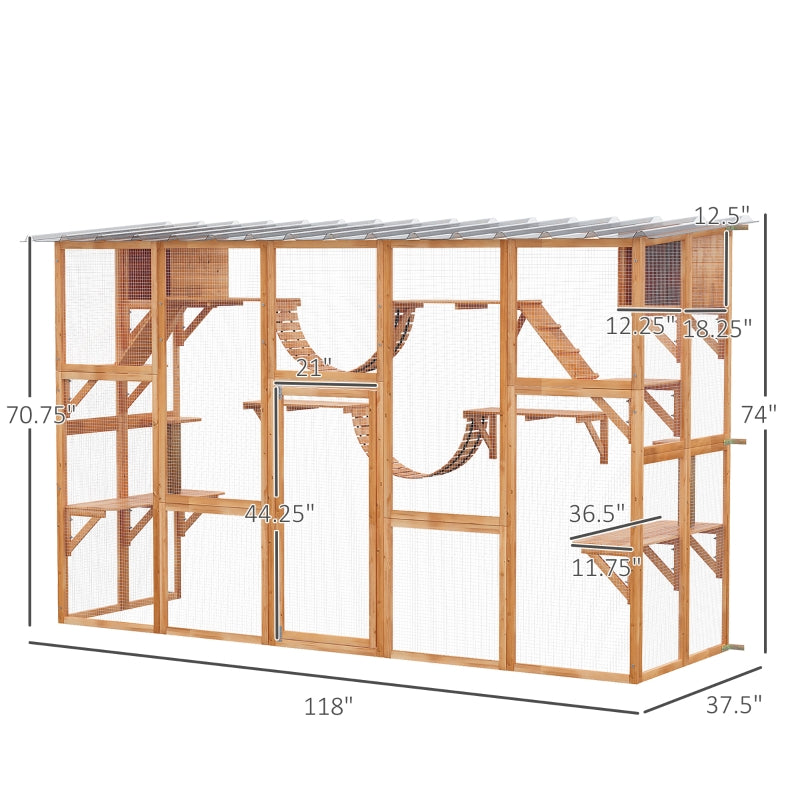 PawHut Catio Window Box Outside Enclosure - 118" x 37.5" x 74" - OmniaPaws