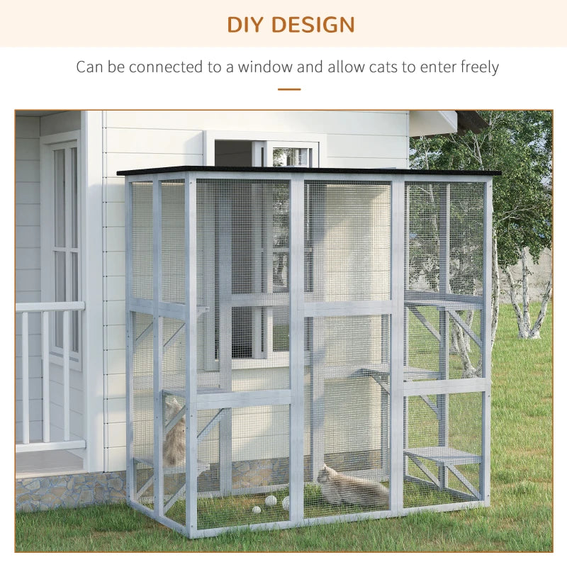 PawHut Large Catio Enclosure with Weather Protection, 6 Cat Platforms 71" x 38.5" x 71" - OmniaPaws