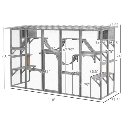 PawHut Catio Window Box Outside Enclosure - 118" x 37.5" x 74" - OmniaPaws