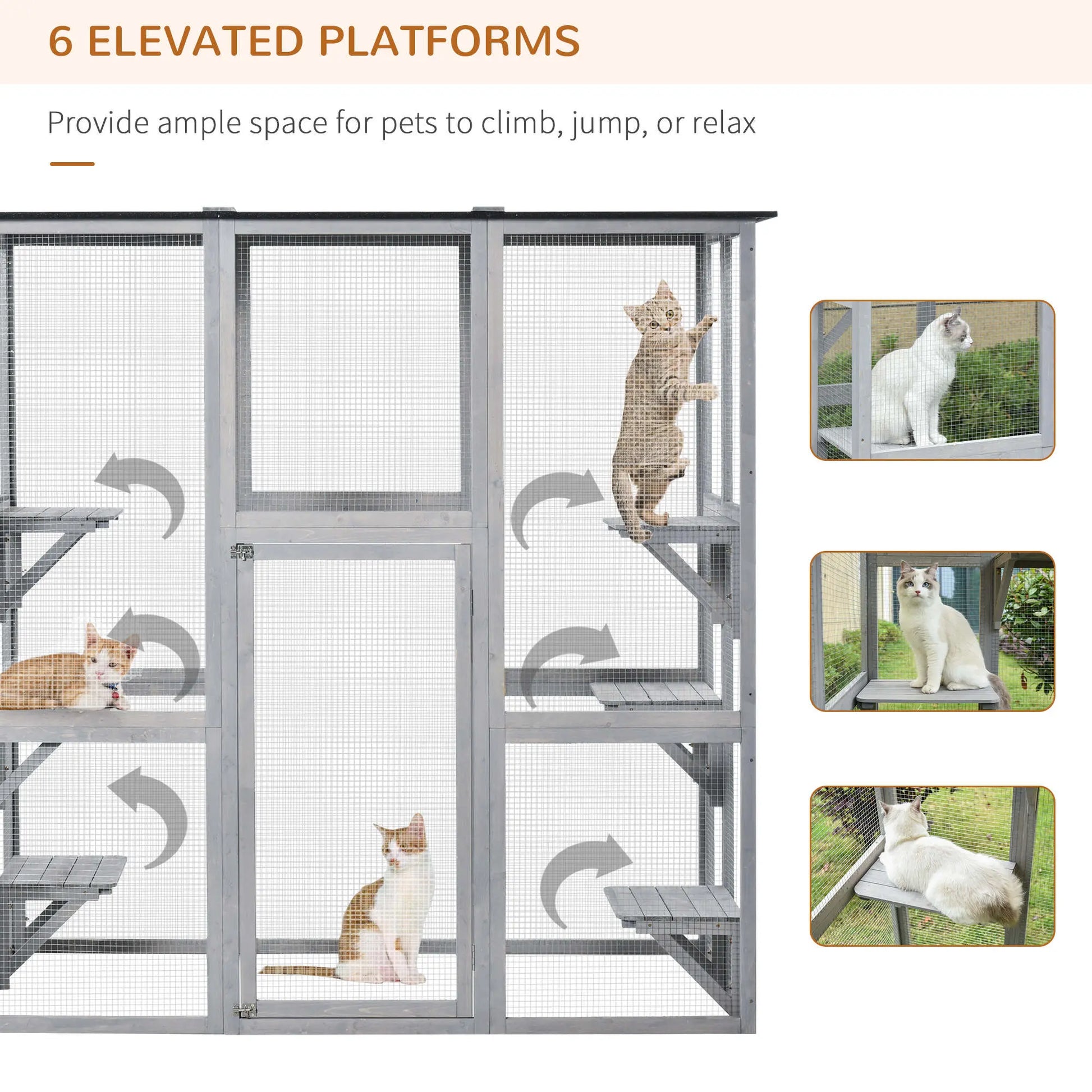 PawHut Large Catio Enclosure with Weather Protection, 6 Cat Platforms 71" x 38.5" x 71" - OmniaPaws