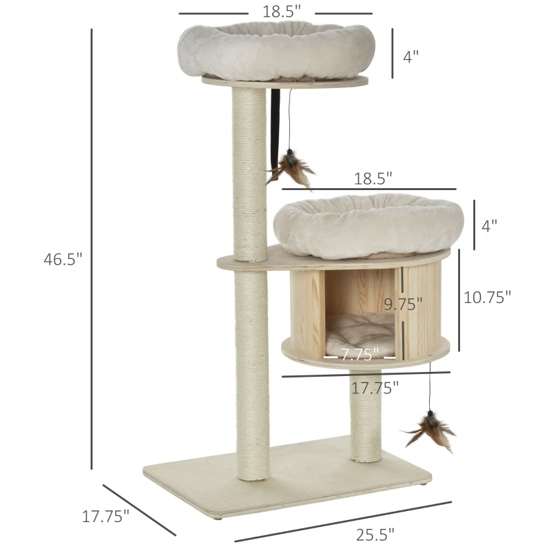 PawHut 3-Level Cat Tree with Sisal Scratching Posts - Default Title | OmniaPaws