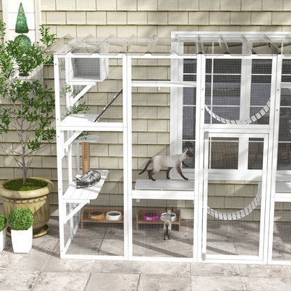 PawHut Catio Window Box Outside Enclosure - 118" x 37.5" x 74" - OmniaPaws