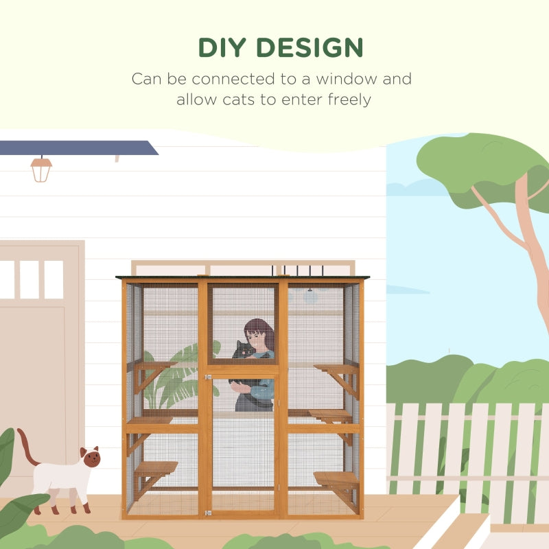 PawHut Large Catio Enclosure with Weather Protection, 6 Cat Platforms 71" x 38.5" x 71" - OmniaPaws